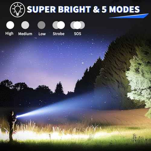 3Pack Rechargeable Flashlights High Lumens, Super Bright Flashlight, 5Modes LED Flashlight Rechargeable, Adjustable Tactical Flashlights High Powered, Flash Lights for Emergency Camping Home