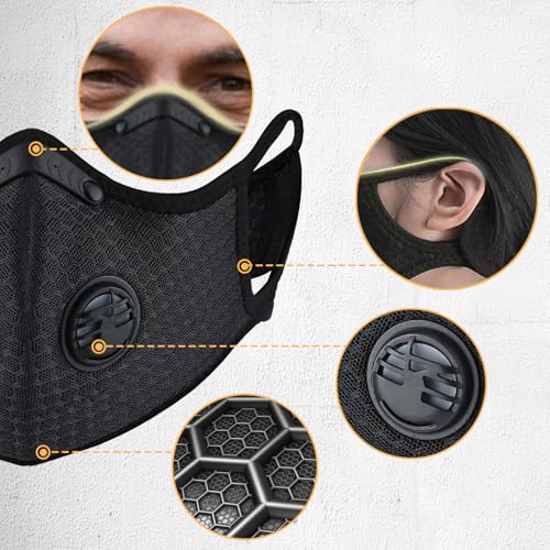 BDL Sport Mask with Exhalation Valves, Carbon Reusable with 4 Filters Personal Protective Adjustable Nylon Dust Sport Mask