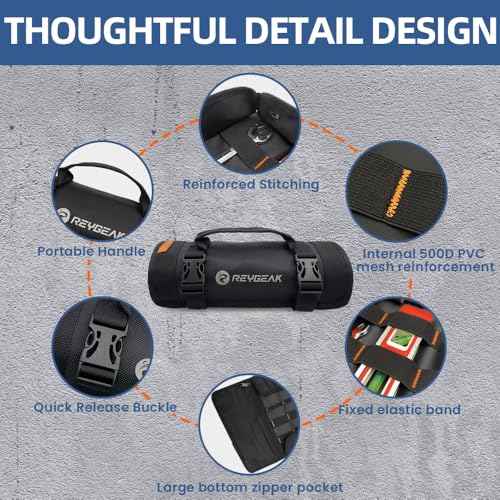 Tool Roll Organizer with Stand-up Baffle,1680D PVC Motorcycle Tool Roll Bag, Heavy duty Wrench Roll with Mesh Zipper Pocket,Roll Up Tool Bag for Motorcycle, Car, Pickup, ATV/UTV, Bicycle or Hobbyist