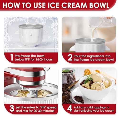 Ice Cream Maker Attachment for KitchenAid Mixers, Fits KitchenAid 4.5/5QT & 6QT Stand Mixers, Frozen Ice Cream & Sorbet Gelato Maker for KitchenAid, 2 Quart, White(Machine/Mixer Not Included)