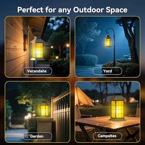 2 Pack 13" Black Solar Lantern with Flickering Flame Candle | Outdoor Waterproof Hanging Solar Lanterns, Metal & Glass Lights for Garden Decoration, Rustic Gifts for Mom