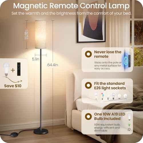 Set of 2 Dimmable Floor Lamps for Living Room with 2 Remotes and Foot Switch, 64.4¡±Modern Standing Tall Lamp, Corner Lamp for Bedroom, Bulb Included, 3000K-6500K, Beige Shade E06LDP205W1