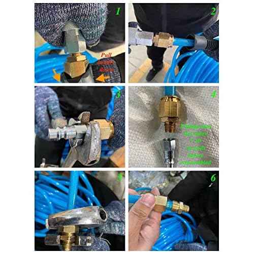 SANFU Polyurethane(PU) Reinforced 3/8¡±ID x 50ft Air Hose, Non-kinking with 3/8¡± Repaired Industrial Quick Coupler and Plug, Bend Restrictor, Transparent Blue(50¡¯)