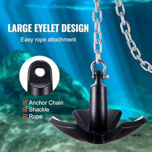 VEVOR River Anchor, 30 LBS Boat Anchor Cast Iron Black Vinyl Coated, Marine Grade Mushroom Anchor for Boats Up to 30 ft, Impressive Holding Power in River and Mud Bottom Lakes (30 lb)