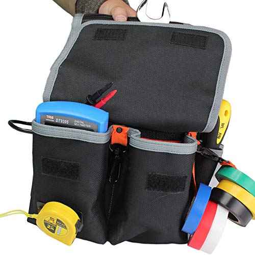 MELOTOUGH Electrician Tool Pouch Bag with Shoulder Strap Tool Belt Pouch with Rain Cover and Electrical Tape Strap,Hammer Holder Electricians Tool Bag (20 Pockets)