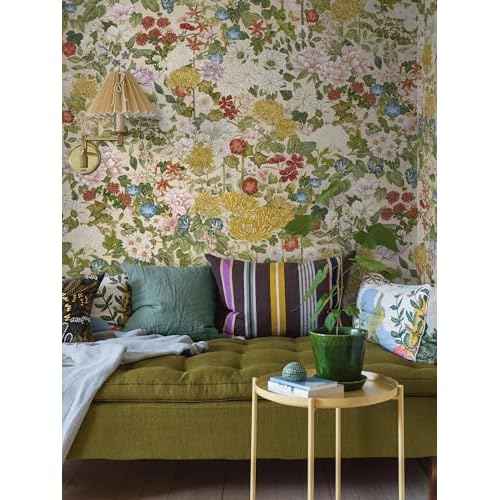 Floral Wallpaper Peel and Stick Boho Wall Paper Removable Waterproof Green/Yellow/Red Contact Paper for Bedroom, Bathroom, Home Wall 17.3" x 78.7"