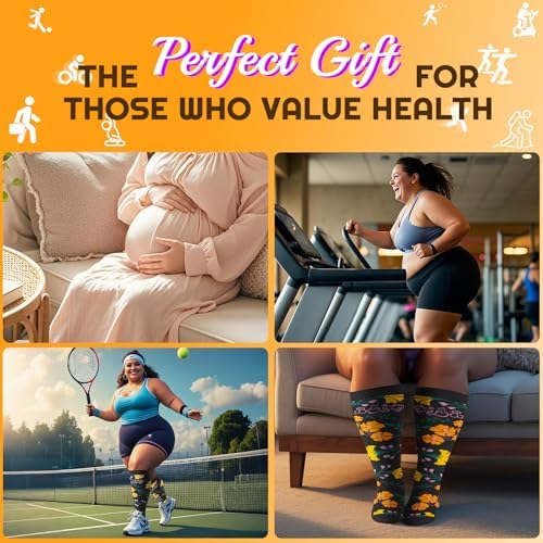 Plus Size Compression Socks for Women & Men 3 Pairs, Wide Calf Extra Large 20-30 mmHg Knee High Support Socks for Travel, Running, Nurse