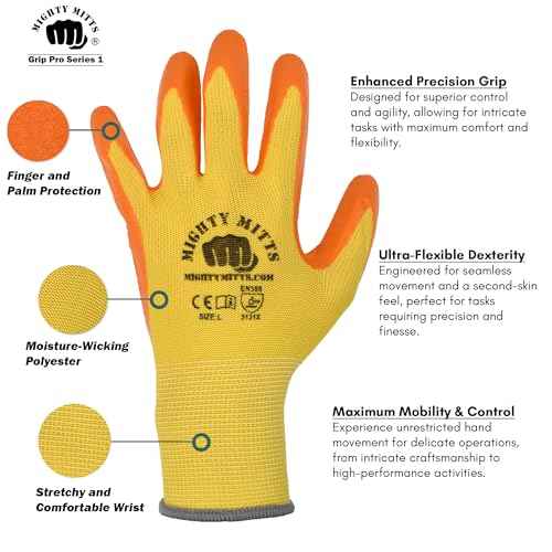 Cut-Resistant Work Gloves (12 Pack) ? Latex Grip Safety Gloves for Construction, Gardening & Warehouse Work - Extra Large