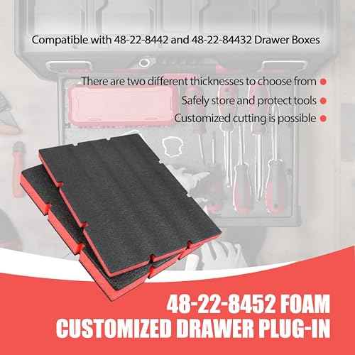 48-22-8452 Packout Foam Tool Organizer Inserts Compatible with Milwau-kee 48-22-8442 and 48-22-84432 Drawer Boxes,2 Pack Black/Red