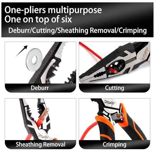 DISEN Electrical Pliers 9", Multifunctional Combination Needle-Nose Pliers with Stripping, Cutting, Screwing, Crimping and Winding Function