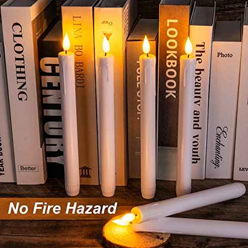 Homemory 24 Pcs Plastic Flameless Taper Candles with Remote Timer Dimmer, White Taper Candles Battery Operated with Flickering Flame Light Lifelike Led Candlesticks for Indoor Decoration 9.6 Inches