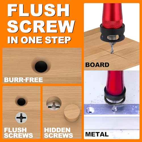 Metal Countersink Drill Bit Set 10-in-1 with Depth Stop, 4 Reversible Heads & Vertical Pilot Adjustable - Hex Shank & Phillips Bit for Hardened Steel/Woodworking, Hex Key & Chamfer Tool Includ
