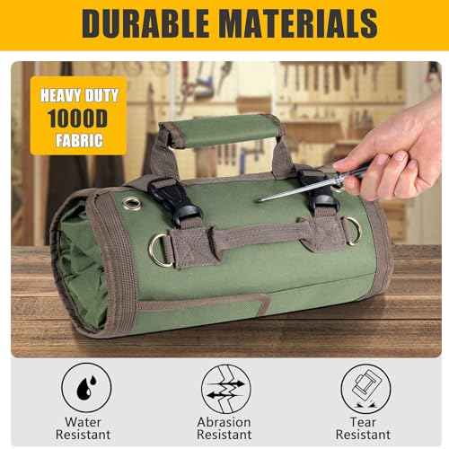 Roll Up Tool Bag, Heavy Duty Tool Organizer with 2 Detachable Zipper Pouches, Compact Durable Tool Storage for Men Women, Perfect for Handyman, RV Owners, Dad Birthday or Father¡¯s Day Gifts