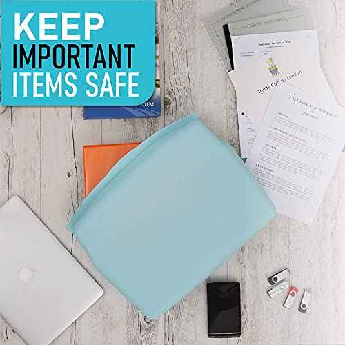 Large Silicone Waterproof and Heat Resistant Bag- Airtight Zip Closed Seal Pouch, Fireproof & Water Proof Safe Storage Holder for Cash, Passport, Laptop, Folder, Important Legal Documents & Valuables