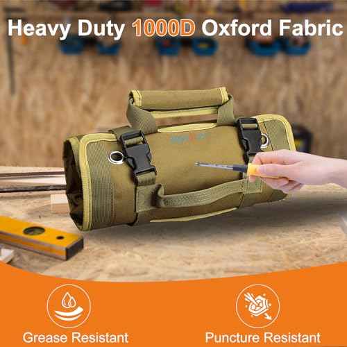Tool Roll Up Bag, ZMyHeart Tool Organizer Bag,Tools Storage Box,11 Pouches,Grease Resistance,Tools Carrier Bag for Electrician,Mechanic,Plumber,Carpenter,Craftsman,Hobbyist,Gift for Men (Khaki)