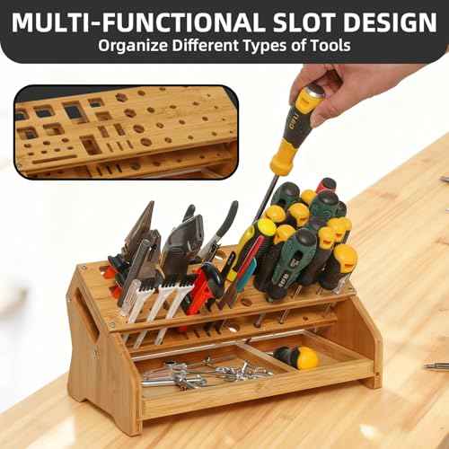Bamboo Screwdriver Organizer - Tool Storage Organizer Workbench Desktop Rack - Hand Piler Tools Storage Holder (Bamboo, 1)