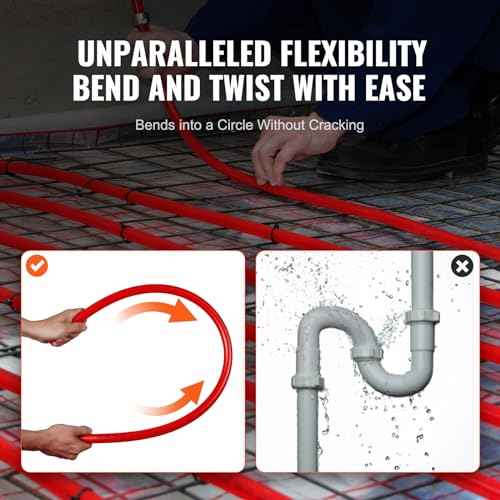 VEVOR PEX-B Pipe 3/4 Inch x 100 Feet, Non-Oxygen Barrier Flexible Pipe Tubing, Red for Hydronic Radiant Floor Heating, Water Plumbing Applications with Cutter& Clamps