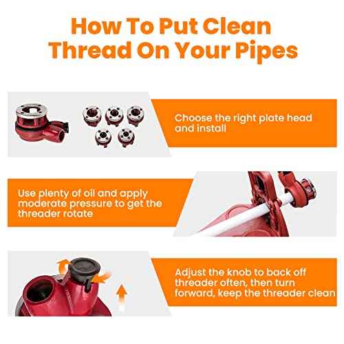 maXpeedingrods BSPT Ratchet Pipe Threader Kit, Manual Ratcheting Pipe Threading Tool Set w/ 6 Dies 1/4", 3/8", 1/2", 3/4", 1", 1-1/4" for Metal and PVC Pipes
