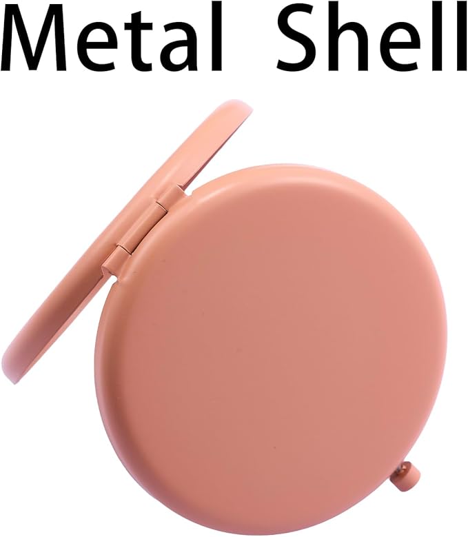 Compact Mirror for Purse, Metal Round Shell, Double-Sided 1X/2X Magnifying, Portable Travel Makeup Mirror, Mini Pocket Mirror, Coral, 1 Pack
