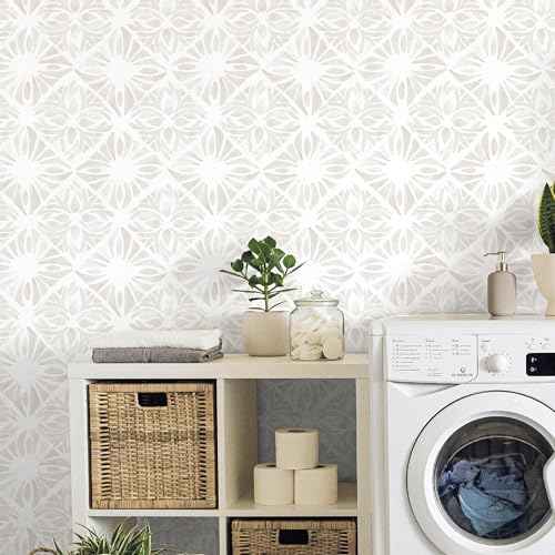 Geometric Peel and Stick Wallpaper Boho 78.7 "x17.3 White and Gray Wallpaper White Contact Paper Removable for Bedroom Waterproof Removable Shelf Liner Decal Vinyl Roll