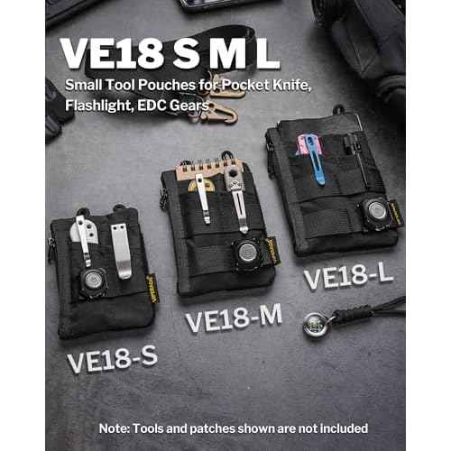 VIPERADE VE18-M EDC Pocket Pouch, Slim EDC Organizer with 3 EDC Slots+2 Zipper Pockets, 1 Large Pocket for Notebook or Cellphone, EDC Pouch for Men