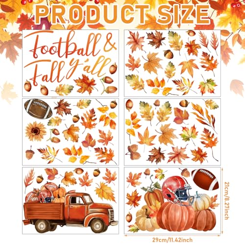 Haull 6 Sheets Thanksgiving Wall Decals Fall Maple Leaves Pumpkin Wall Peel and Stick Autumn Thanksgiving Decals for Windows Home Nursery Bedroom Living Room Office Party Decoration