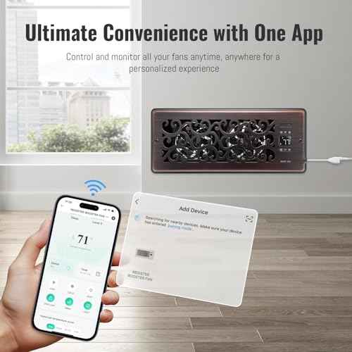 Register Booster Fan for 4" x 12" Register Holes, Quiet Vent Fan Booster with Intelligent Thermostat, Improves Heating Cooling, App Control, 10-Speeds, Charleston Smart Register Vent, ORB