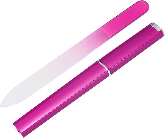 HARFINGTON Glass Nail File Kit 280 Grit Double Sided Professional Manicure Crystal Fingernail Files with Case for Natural Nail Art Shine Polishing Buffer, Pink