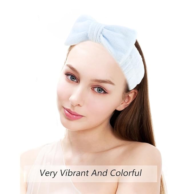 AOPRIE SPA Headbands for Washing Face Makeup Headbands with Bow Hair Band Women Facial Head Band Laurel Wrist Towel Wraps For Shower Face Mask Blue Pink Purple, 12 Pack
