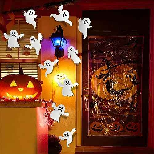 21 Piece Cute Ghost Wall Stickers - Reusable 3D White Small Ghost Wall Decals - Supplies for Halloween Party & Home Decor