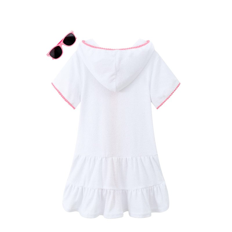 LUCKYGAL Kids Beach Coverup Girls Swimsuit Coverup Zip-Up Beach White Bathing Suit Wraps,4t 5t