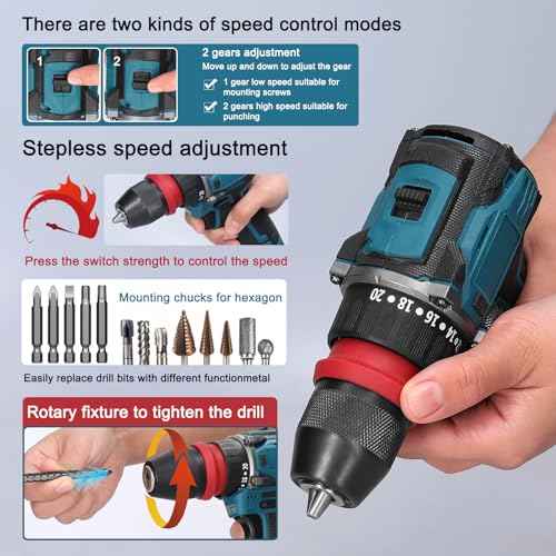 18V 2in1 Lithium Drill, Electric Screwdriver 45Nm Torque Brushless Motor Screw Driver with 2pcs Chargeable Battery Power Tool for Home Furniture Installation Automotive Electronics Repairing