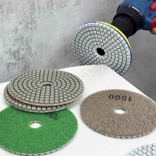 4 Inch Diamond Polishing Pads Kit, 15PCS Wet/Dry 50-6000 Grit for Granite, Concrete, Marble, Quartz, Stone ? Works with Drill, Grinder, Polisher, Includes 5/8¡¯¡¯-11 Backer Pad