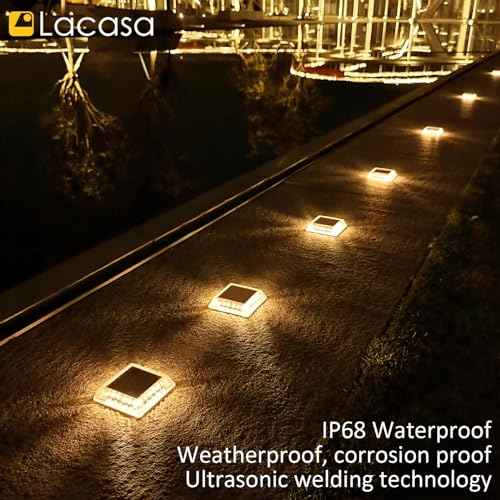 Lacasa Solar Deck Lights, 8 Pack 30LM LED Dock Lights Warm White 2700K, Outdoor Solar Powered Step Lights Light up All Night IP68 Waterproof Auto ON/Off for Garden Stairs Driveway Pathway Lighting