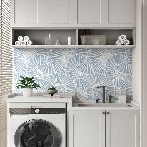 White and Blue Wallpaper Peel and Stick Wallpaper Boho 17.3"¡¿78.8" Modern Wall Paper Removable Self Adhesive Wallpaper for Bedroom Blue Contact Paper for Cabinets Drawers Shelf Home Decor Vinyl Film