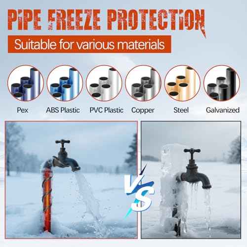 £¨3FT-200FT£©Pipe Heating Cable for Pipe Freeze Protection, Heat Cable for Water Pipes, Heat Tape for Water Pipes, Plumbing Fixtures, Keeps Water Flowing at -40¡ÆF, 120V 5W/FT£¨80FT£©
