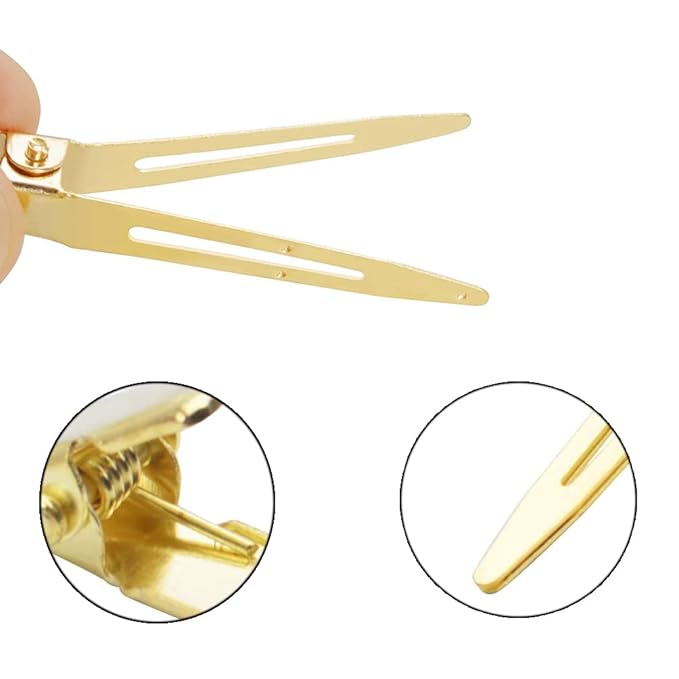 100 Pieces Single Prong Hair Clips, BetterJonny Gold Section Hair Clips 1.75 Inches Curl Clips Metal Alligator Clips Hair Pins for Hair Salon Hair Extensions