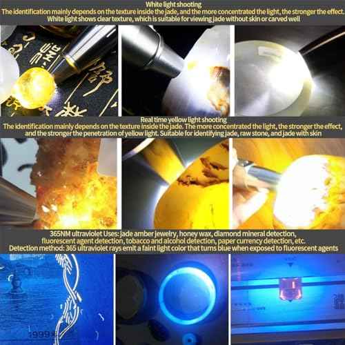 Six LEDs Rechargeable Gemstone Flashlight Jade Appraisal Light, Super Bright Jewelry Diamond Detector Lamp.