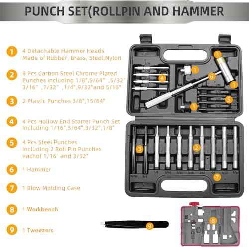 Armorers Bench Block Non-Slip Universal Gun Block & Professional Pin Punches, Punch Tool, Roll Pin Punch Set Punch Set with Organizer Storage Box - Complete Mechanical Repair Tool Kit