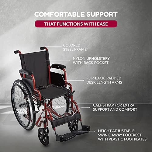 Ziggo 14” Seat Width Pediatric Wheelchair for Kids & Children, Lightweight, Manual Folding Wheelchair w/Safety Belt, Swing-Away Foot Support w/Straps, Desk Length Arm Rests