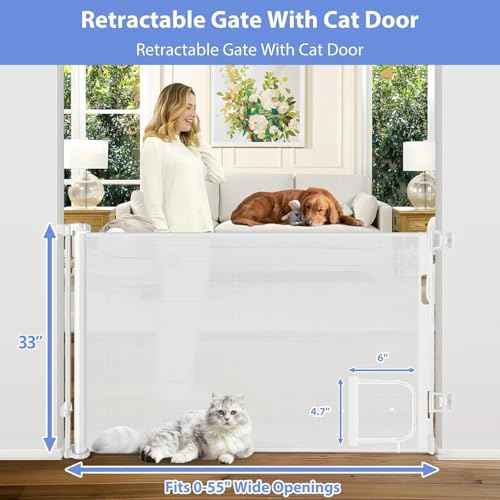 Retractable Baby Gate with Cat Door 55" Wide Retractable Baby Gate for Stairs Mesh Baby Gate with Pet Door Retractable Dog Gate for The House Retractable Pet Gate with Door Safety Gates for Toddlers