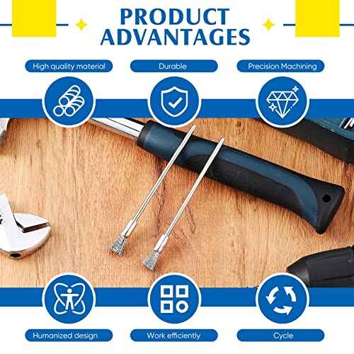 Lounsweer 10 Pcs Wire Brush Extended Cleaning End Brushes Pen Wire Scrub 3 mm Mandrel Rust Paint Removal Bits Polishing Rotary Tool Accessories, 6 mm End Scrub(Stainless Steel)