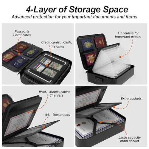Large Fireproof Document Box with Lock,Upgraded Waterproof Fireproof Document Bag,Important Document Organizer Binder Hard Case Safe,5200¢µ Fire Proof File Box,Portable for Business Travel Home