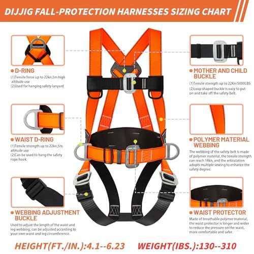 Safety Harness Fall Protection Kit Full Body Roofing Harnesses With Internal Shock Absorbing Lanyard, Orange Safety Harness For Construction OSHA/ANSI Compliant