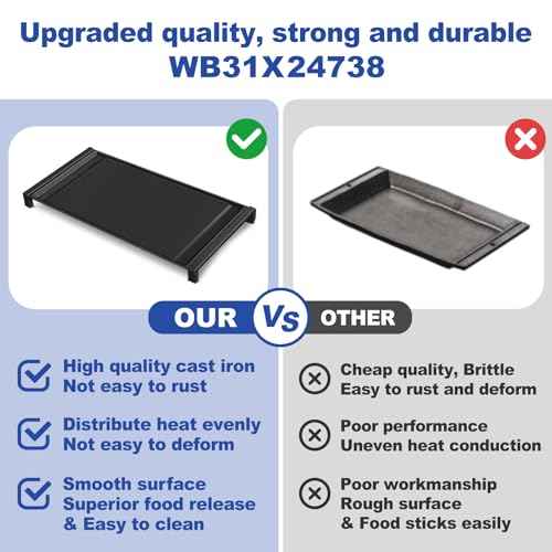 WB31X24738 Griddle Replacement for GE Stove - Cast Iron Center Griddle Plate, Compatible with GE Gas Range Cooktop Models JGB700, JGB660, JGB735, JGB860, JGBS66, Replaces WB31X24998, WB31X49806