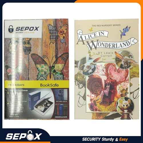 SEPOX¢ç 2Pc-Pack Wonderland Theme 8.5"x5"x2.2" Safe Book Lock Box, Steel Safe Box Combination Lock, Dorm-Safe & Versatile, Real Paper Cover, Sturdy Steel Interior, Storage for Cash & Valuables