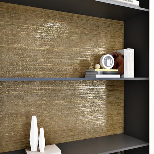 Gold Brown Grasscloth Peel and Stick Wallpaper Gold Contact Paper Brown Textured Wallpaper Fabric Self Adhesive Removable Contact Paper for Countertops Cabinets Liner Renter 15.7"¡¿78.7"