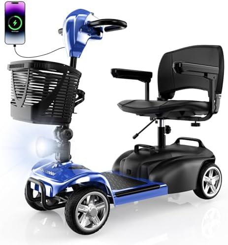 iScooter Mobility Scooter, 4-Wheel Mobility Scooters for Adults & Seniors, 300 lbs Capacity, Lightweight Powered Electric Wheelchair Device with Seat, Detachable Basket, Cup Holder, LED Headlight