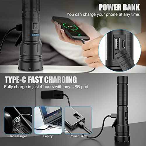 Magnetic Rechargeable Flashlight High Lumens, Super Bright LED Flash Light with COB Work Light, USB C, 7 Modes, Zoomable, IPX6 Waterproof Tactical Pocket Flashlights for Emergency Camping