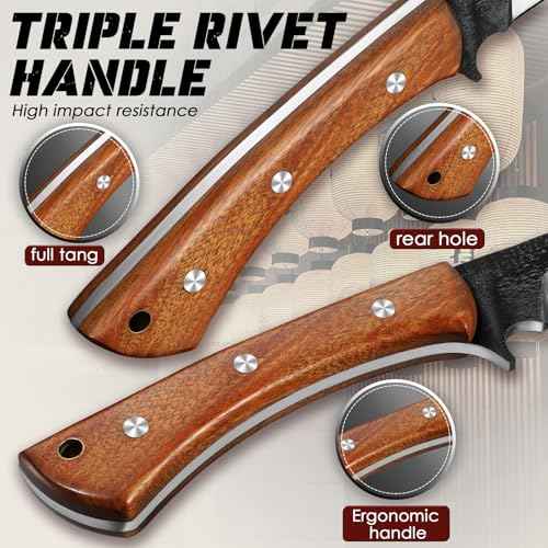 Freelander Japanese Style High Carbon Steel Machete with Red Sandalwood Ergonomic Full Tang Handle and Wood-Leather Sheath ? Heavy-Duty Outdoor Tool for Camping, Hiking, Yard Work, and Survival
